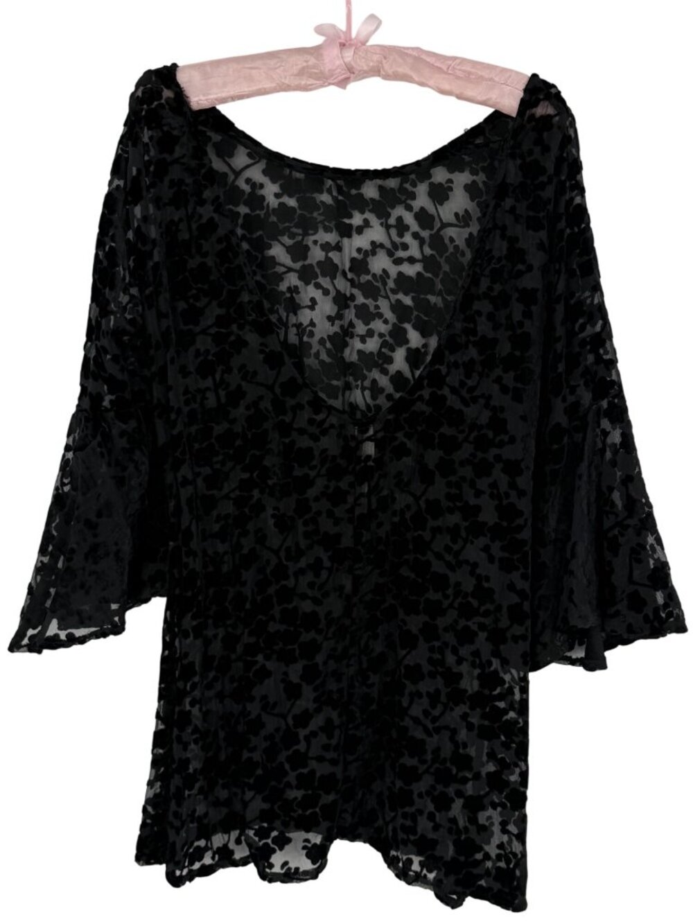 Gypsy Junkies Black Velvet Bell Sleeve Tunic S/M | Boho Whimsigoth Dark Coquette - Picture 9 of 16